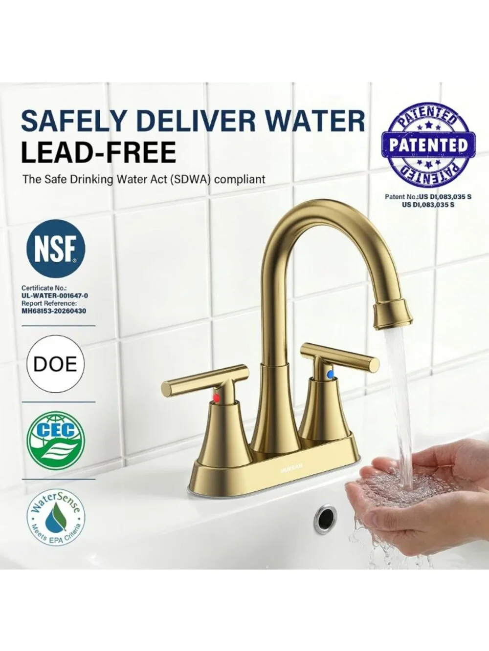 Brushed Gold 2-Handle Bathroom Faucet, 4-Inch Centerset, Lead-Free Design